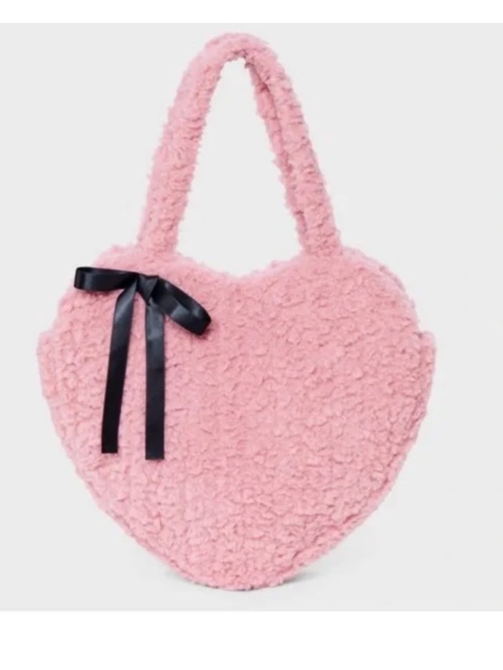 Pink Sherpa Heart-Shaped Tote Bag